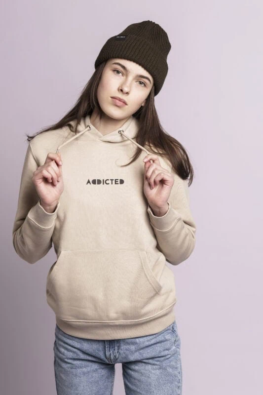 addicted hoodie beige