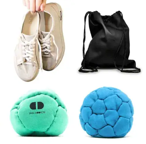 Complete Footbag Set: Quantum Hacky Sack Shoes, Freestyle Bag and two footbags