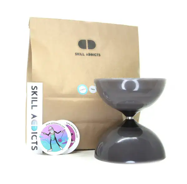 Fixed Diabolo in grey with its kraft paper bag and stickers