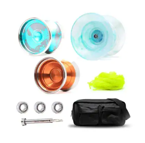Pro Yoyo Set: three yoyos, strings, bearings, bearing tool and Sling Bag